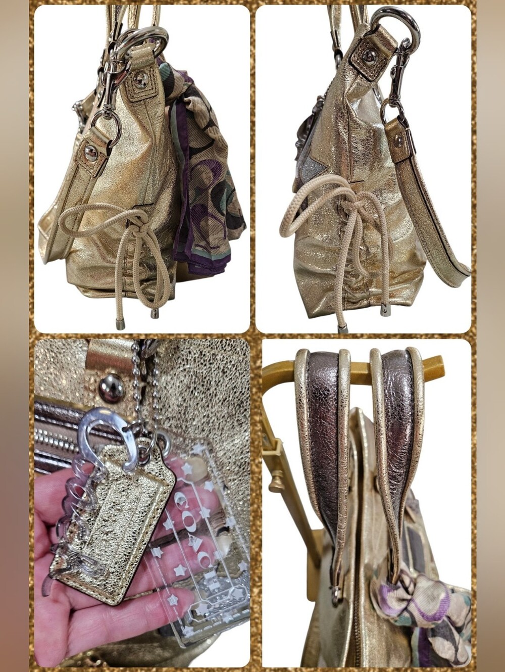 Coach Poppy "STAR" Spotlight Metallic Shoulder Bag w/matching Wristlet & Scarf - Picture 8 of 16